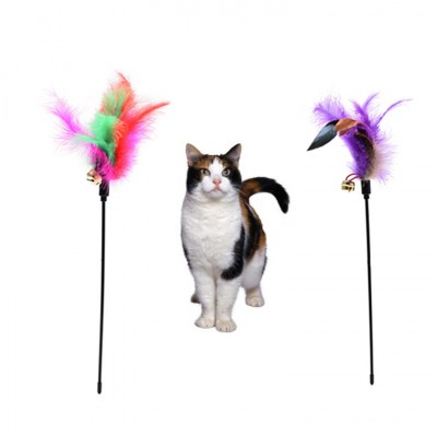 Soft Feather Cat Toy Cat Stick Toy With Small Bell Funny Playing Cat Teaser Toys 41cm Long