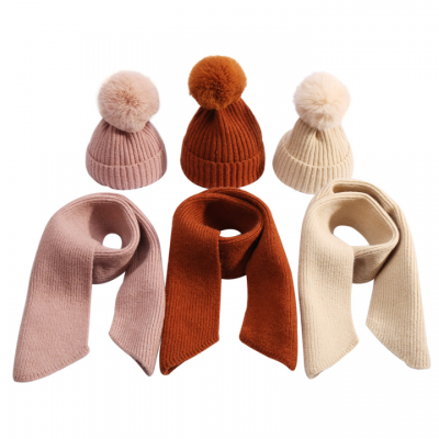 New Winter Baby Hat with Pompom Knitted Baby Beanie Hat and Scarf Set Thick Warm Snow Baby Cap Kids Accessories 9 Colors